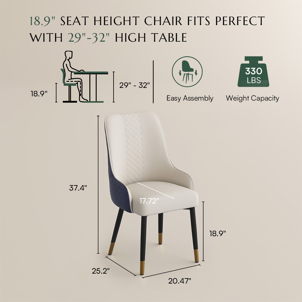 Light Gray Navy Blue PU Leather Dining Chairs