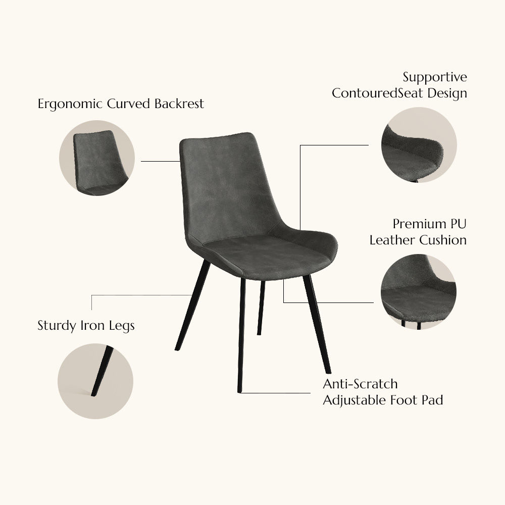 PU Leather Gray PU Leather Dining Chairs