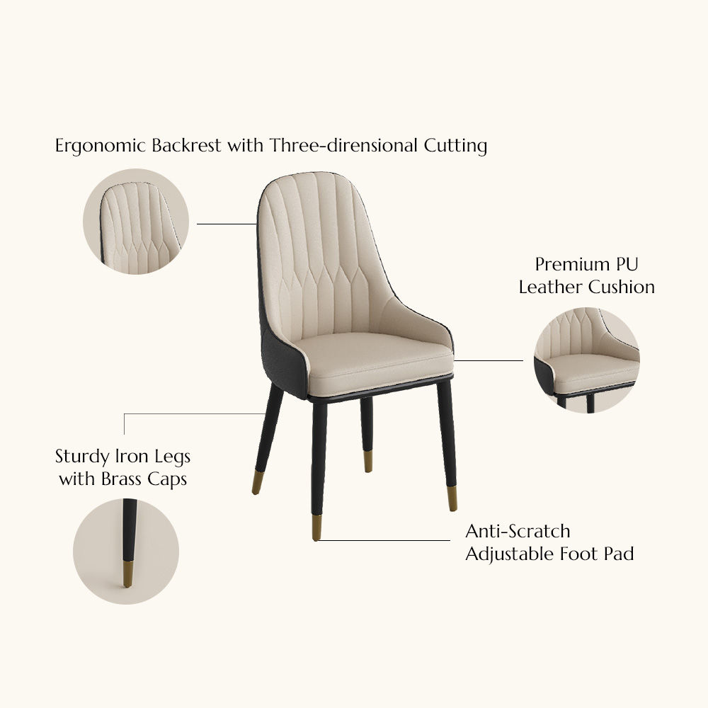 Easy Assembly Black & Beige PU Leather Dining Chairs