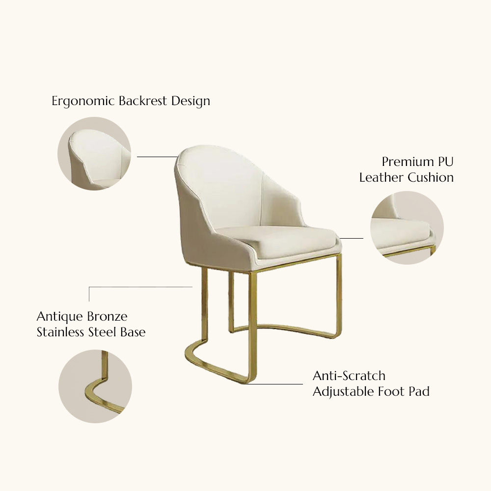 Beige Beige PU Leather Dining Chairs