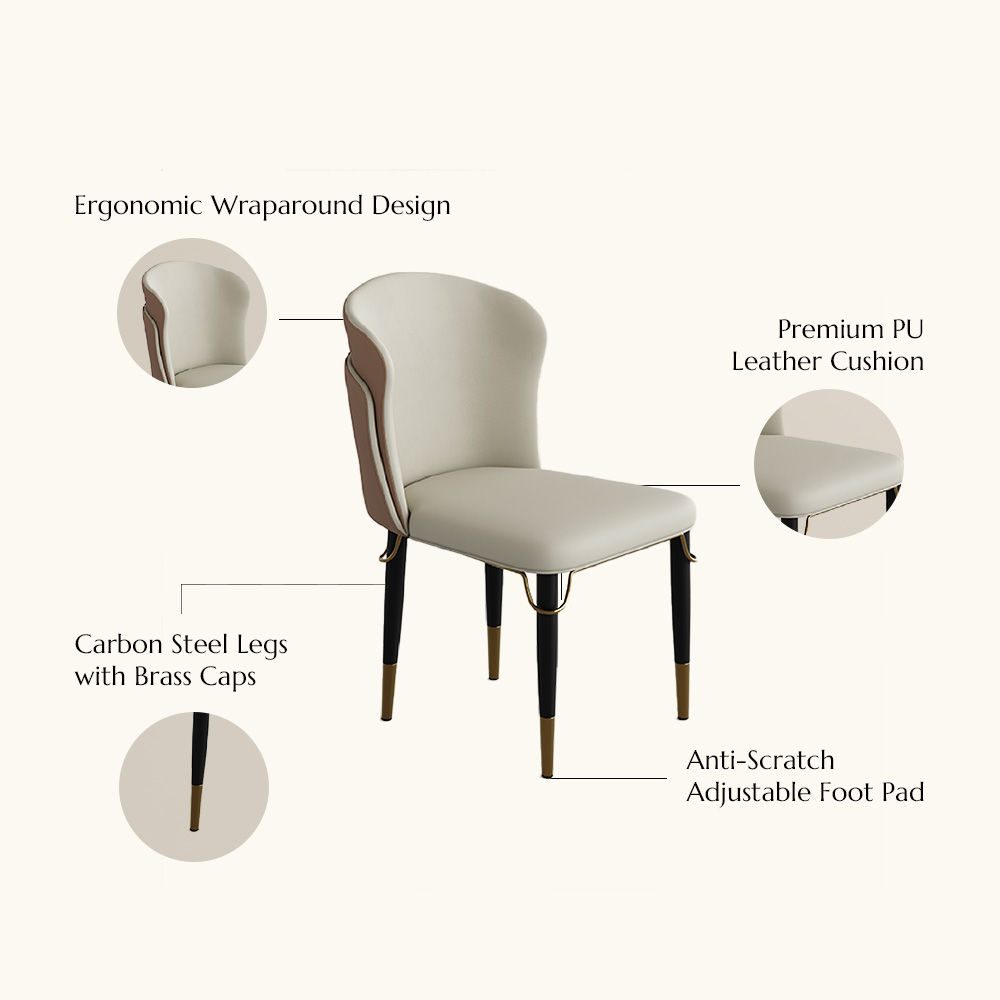 Two-piece Brown & Beige PU Leather Dining Chairs