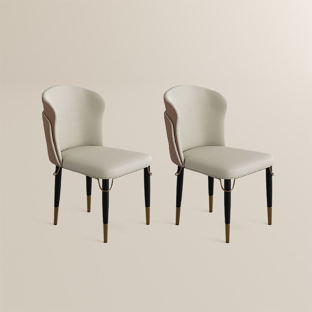 Pure Color Brown & Beige PU Leather Dining Chairs