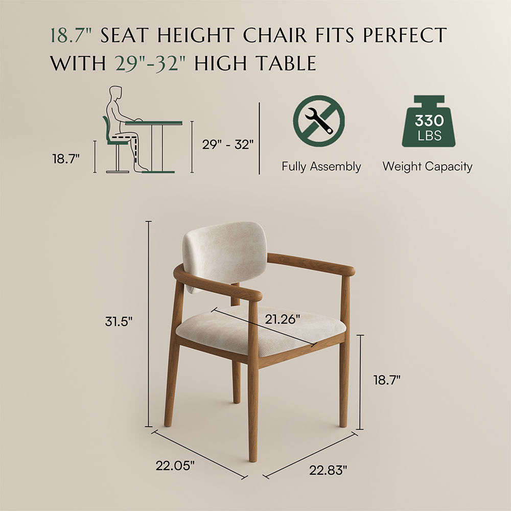 Beige Beige & Light Walnut Cotton Linen Dining Chairs
