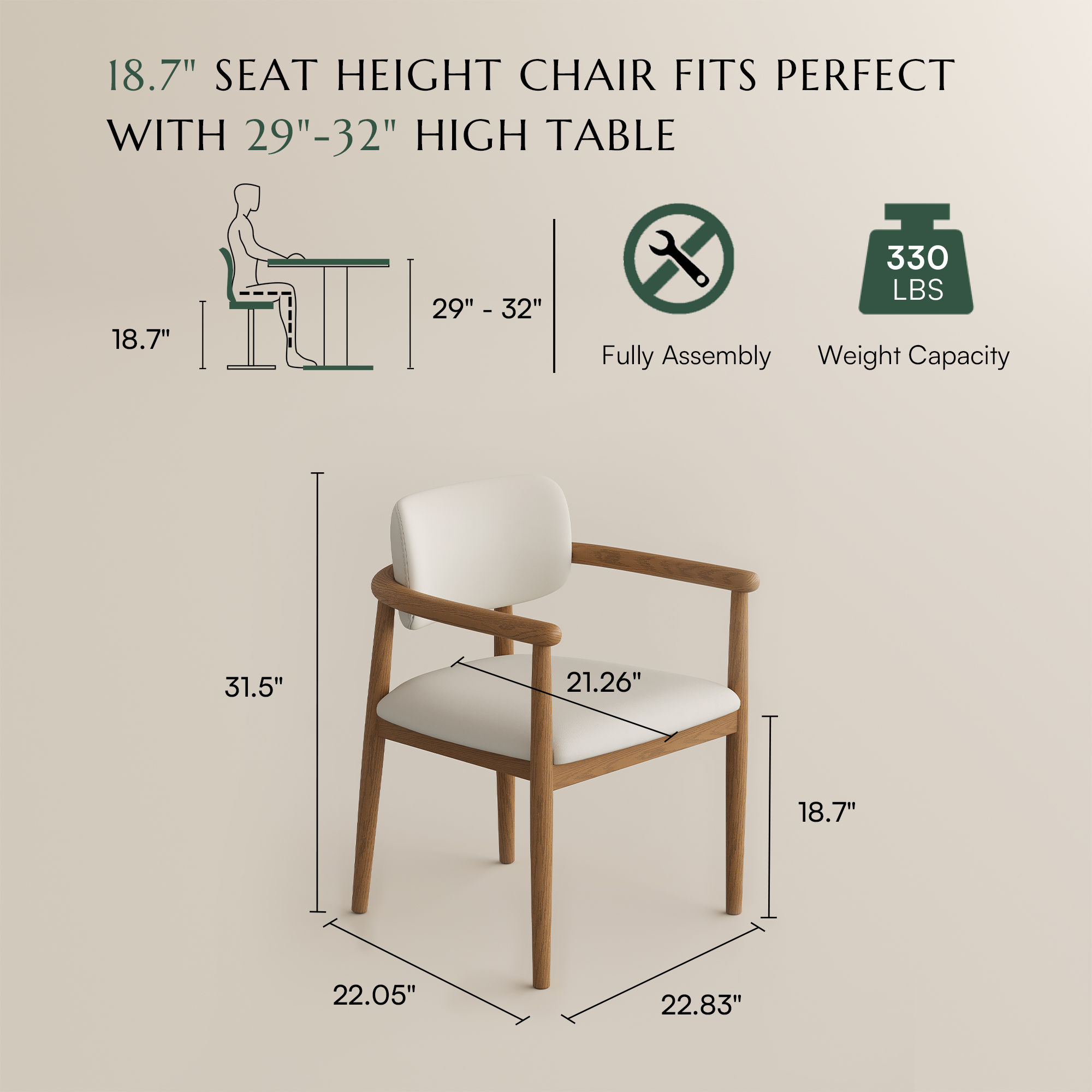 Armchairs Beige & Light Walnut PU Leather Dining Chairs