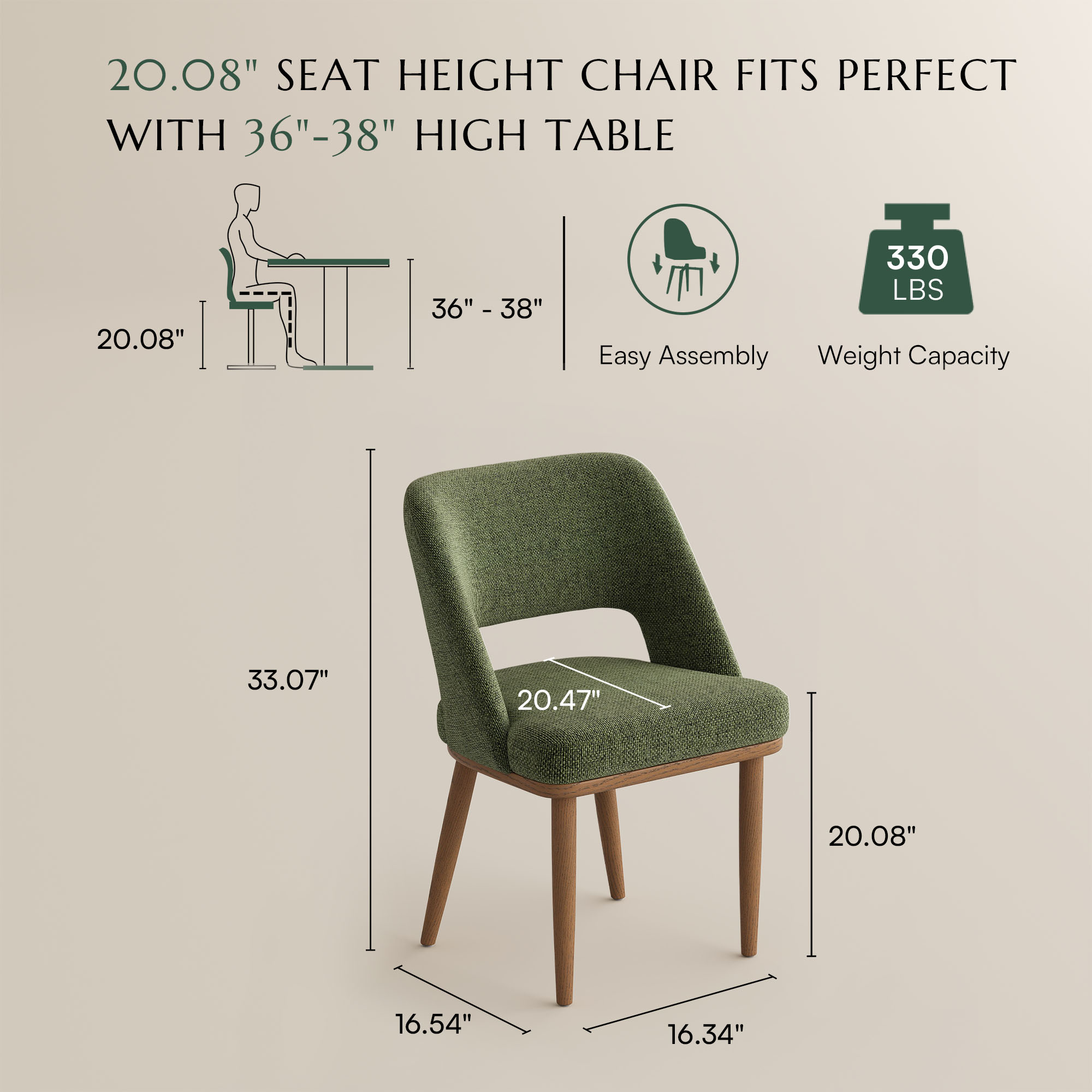 Side Chairs Green & Light Walnut Woven Fabric Dining Chairs