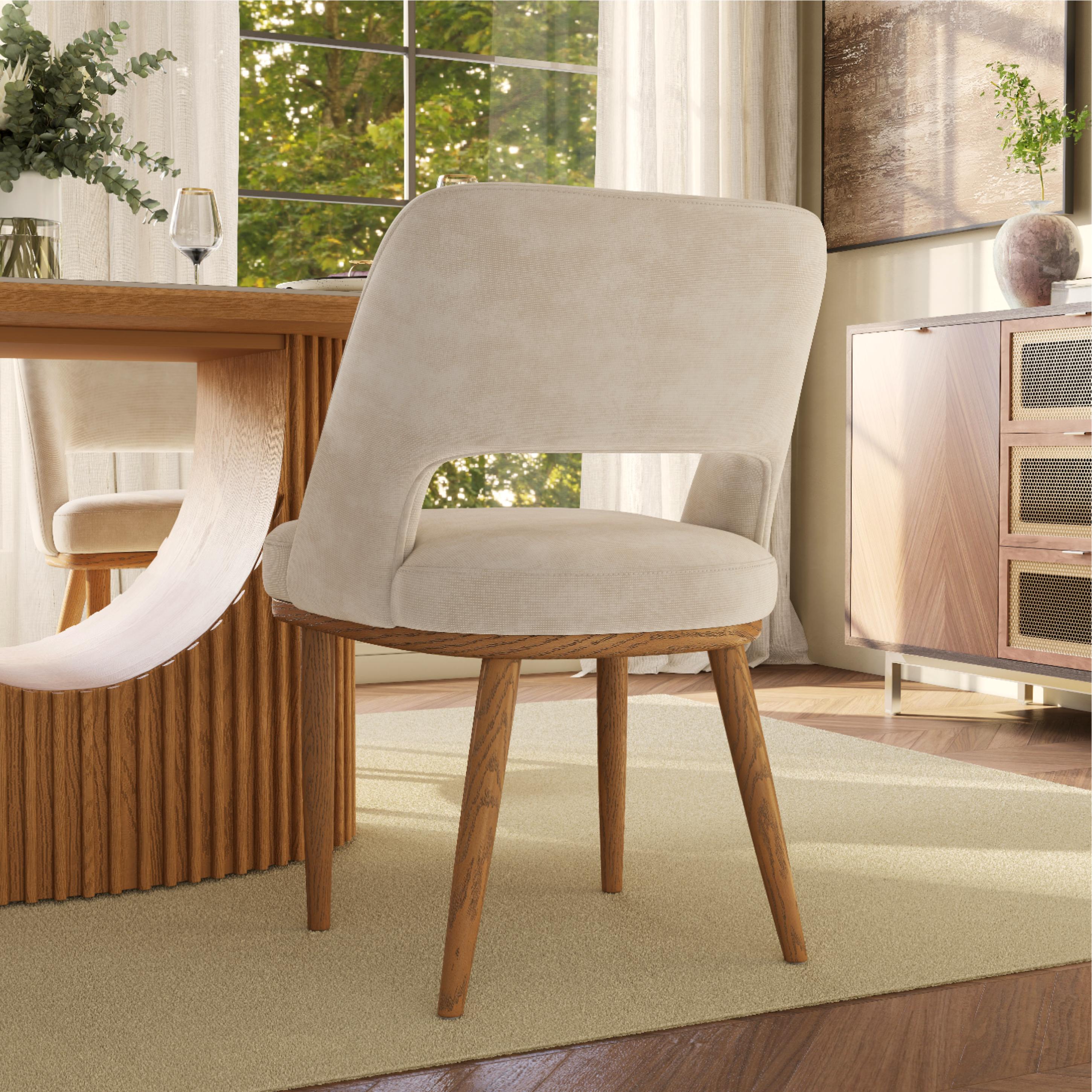 Beige Beige & Light Walnut Cotton Linen Dining Chairs