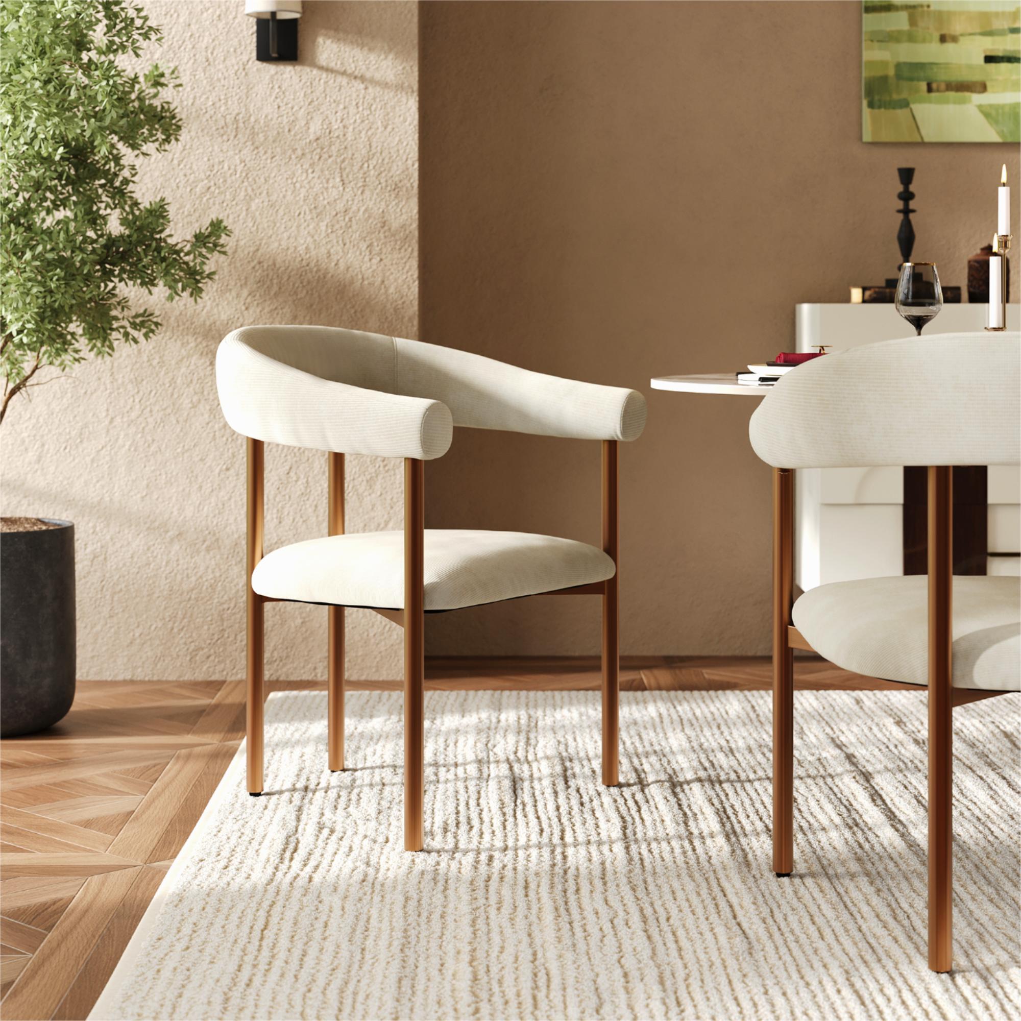 Velvet Beige & Bronze Cotton Linen Dining Chairs