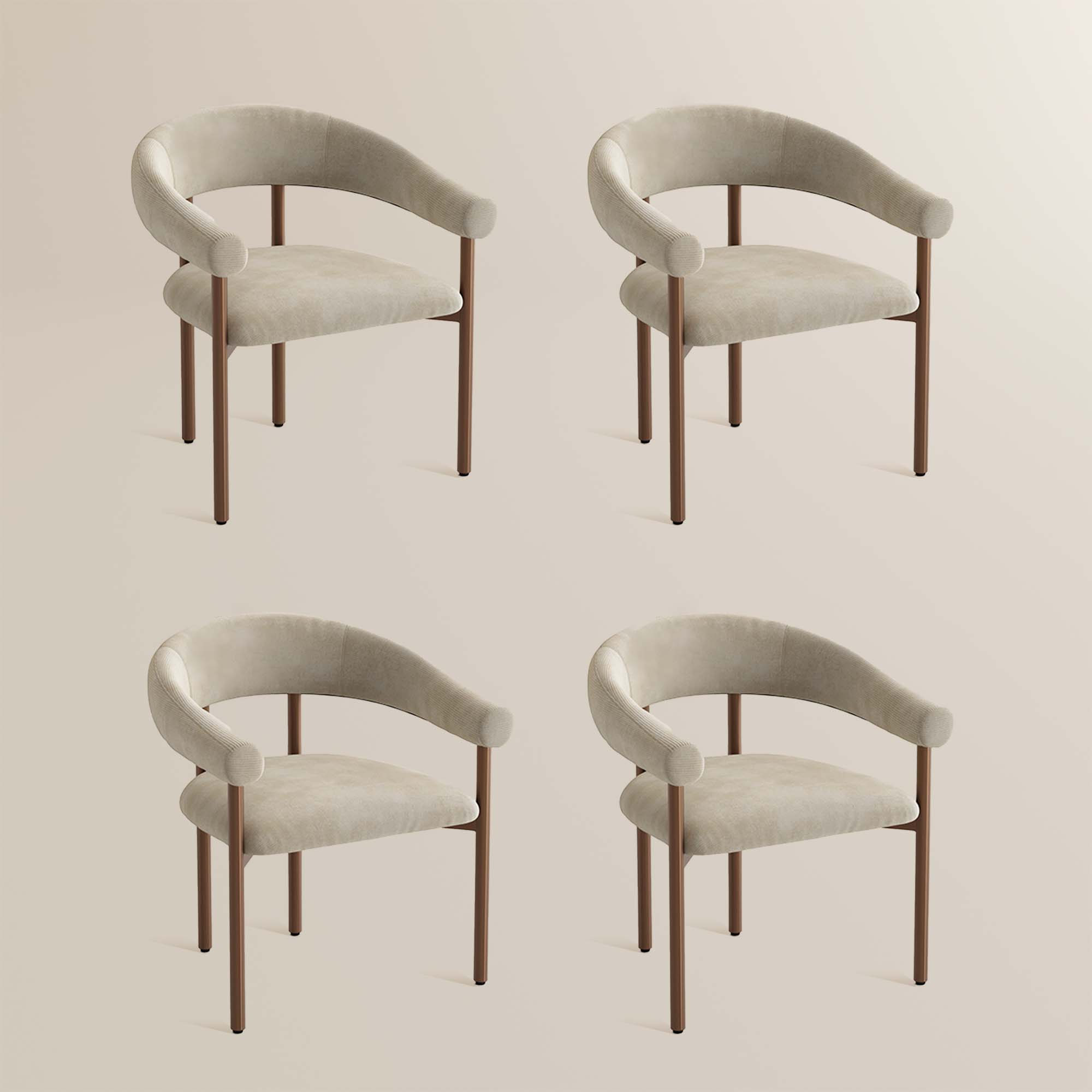 Green Beige & Bronze Cotton Linen Dining Chairs