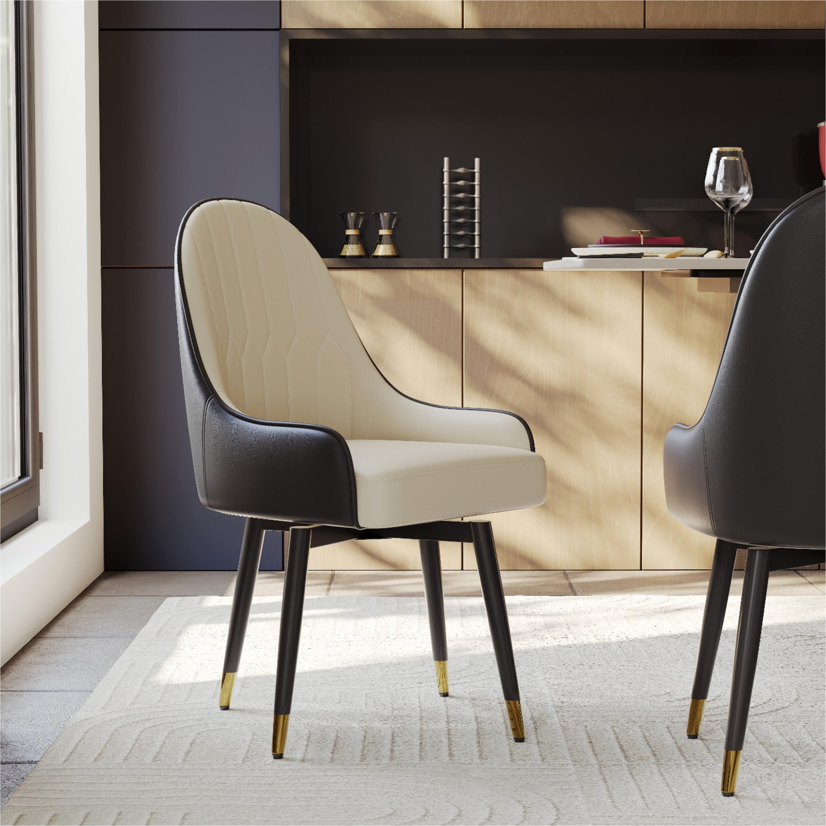 PU Leather Black & Beige PU Leather Dining Chairs