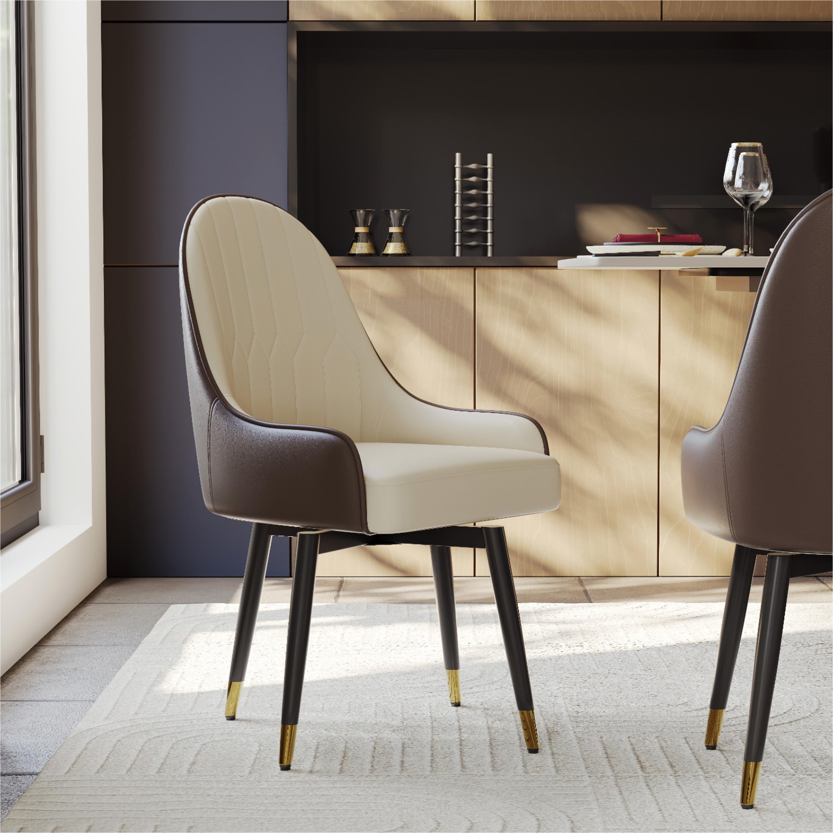 PU Leather Brown & Beige PU Leather Dining Chairs