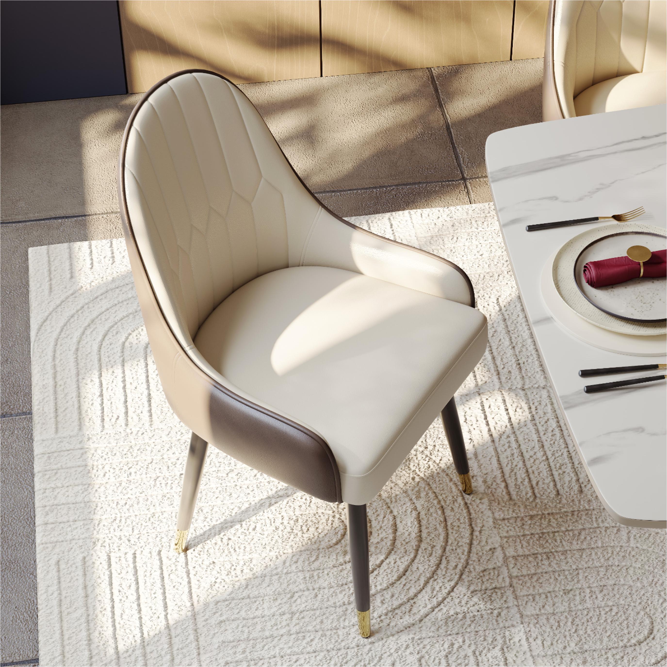 Beige Brown & Beige PU Leather Dining Chairs