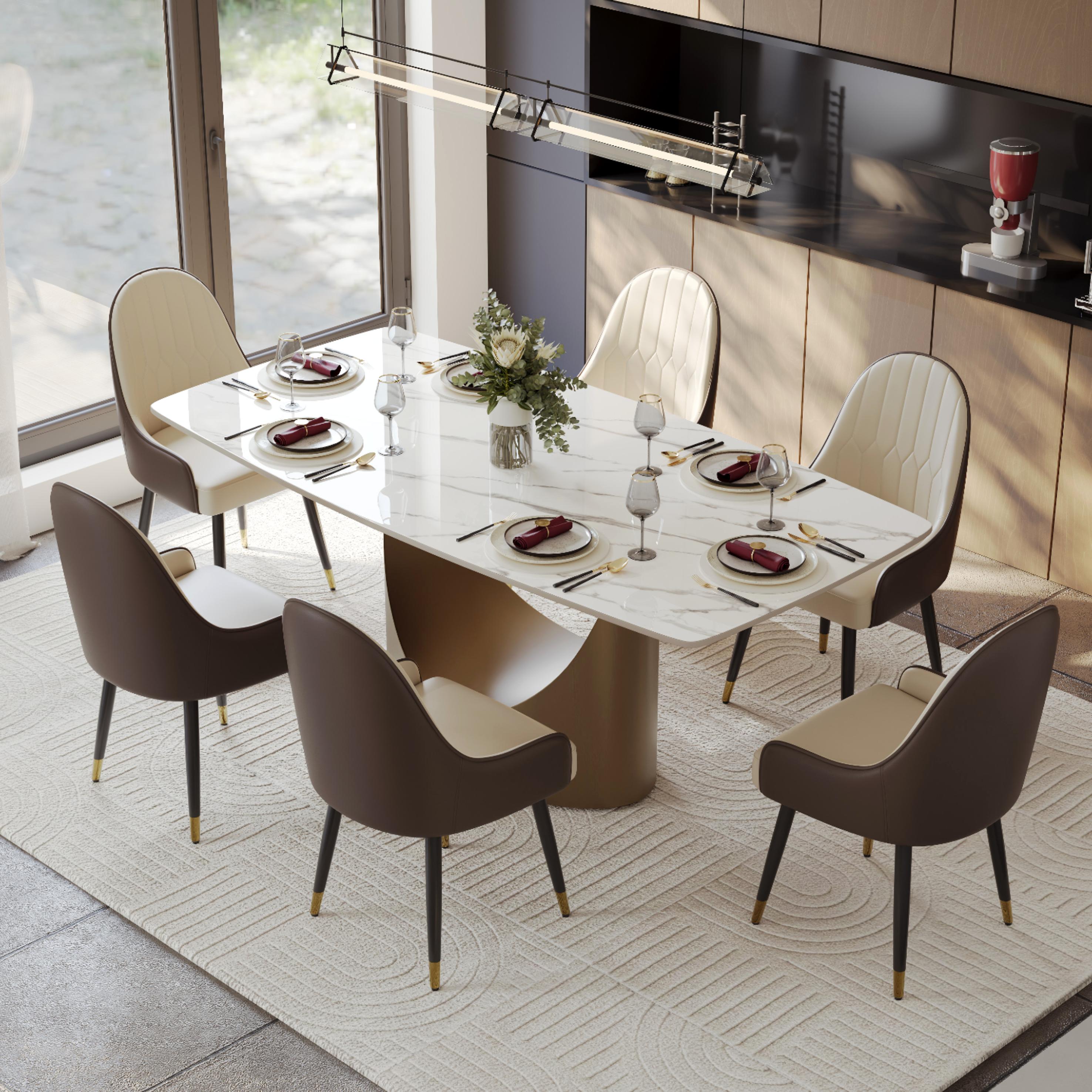 Side Chair Brown & Beige PU Leather Dining Chairs
