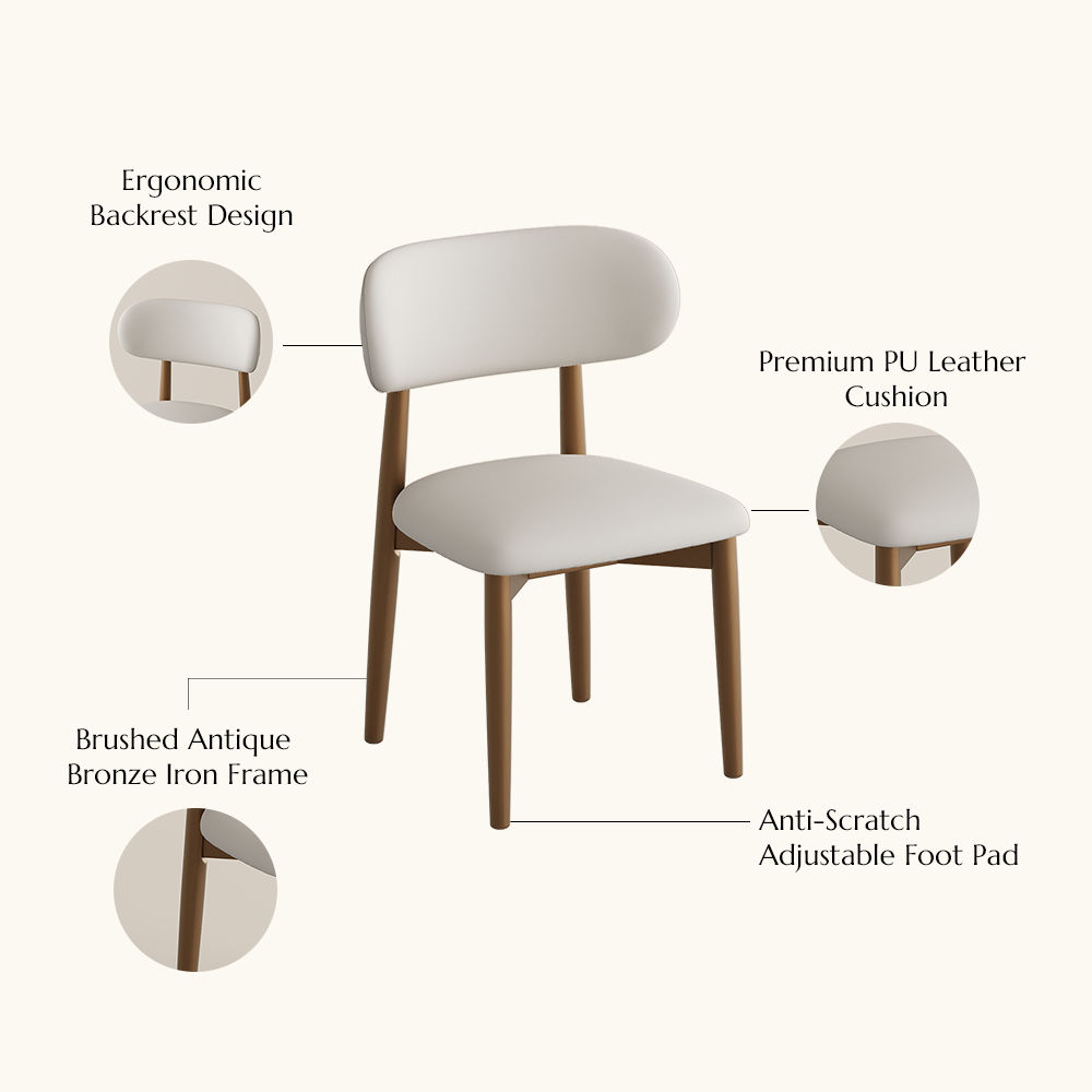 Solid Wood Beige & Bronze PU Leather Dining Chairs