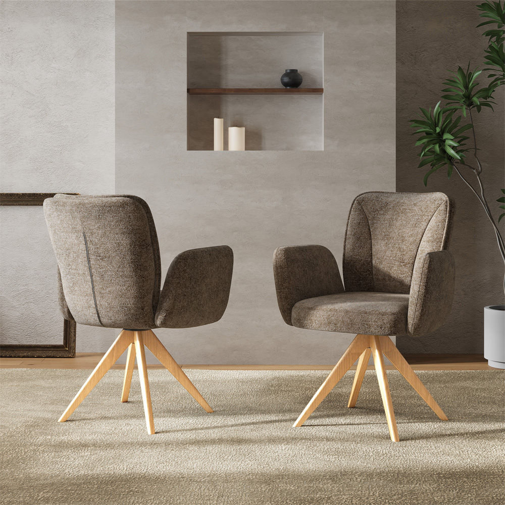 Swivel Brown & wood color Chenille Dining Chairs