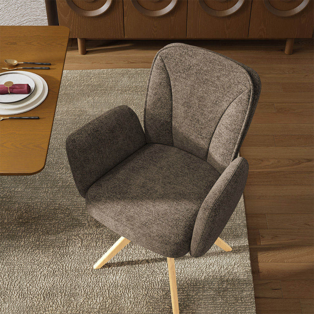 Chenille Brown & wood color Chenille Dining Chairs