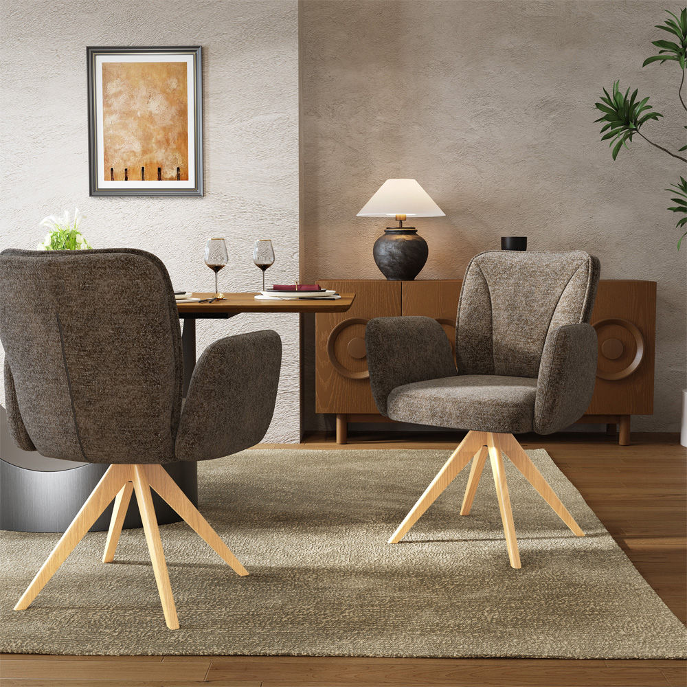 Brown Brown & wood color Chenille Dining Chairs