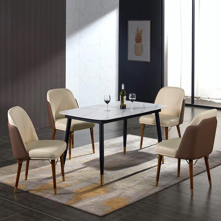 Iron Beige & Brown PU Leather Dining Chairs