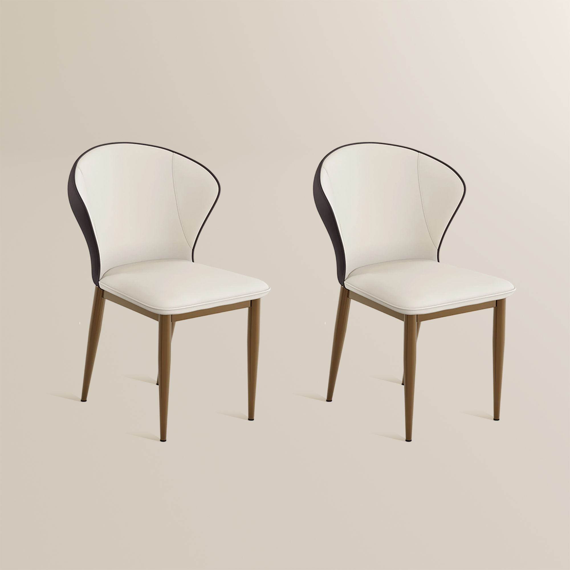 Brown Beige & Brown PU Leather Dining Chairs