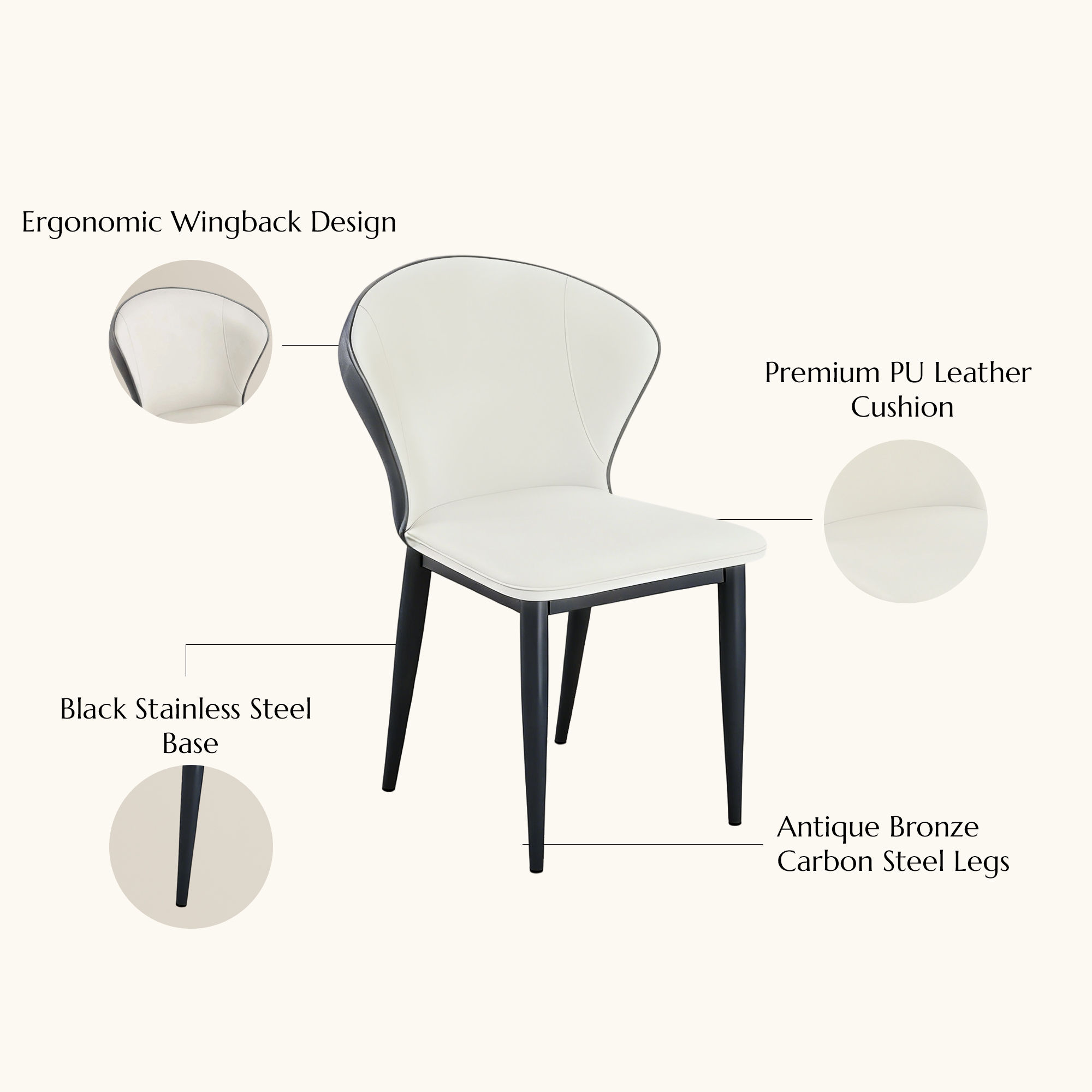 PU Leather Beige & Gray PU Leather Dining Chairs