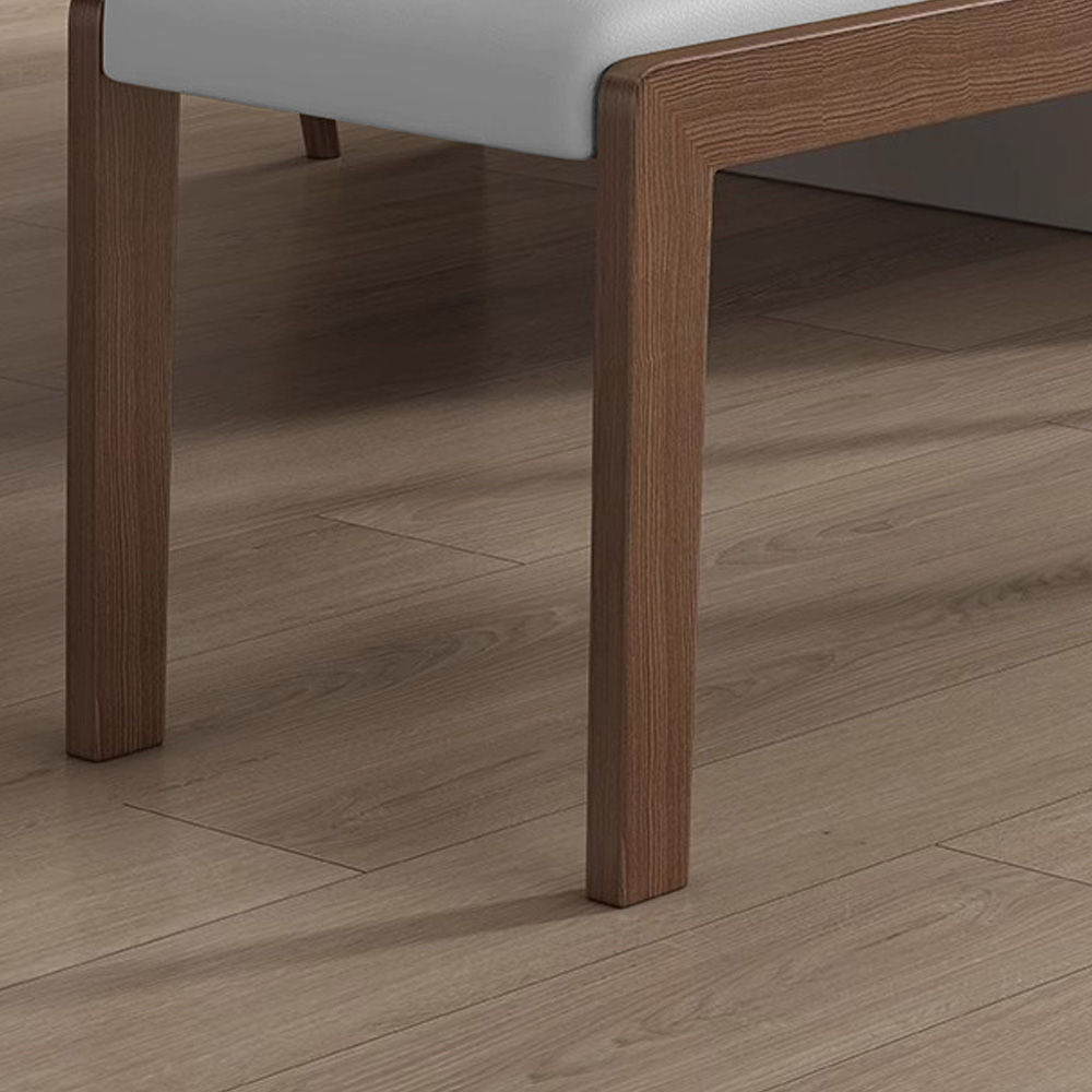 Bench Light Gray & Walnut PU Leather Dining Chairs