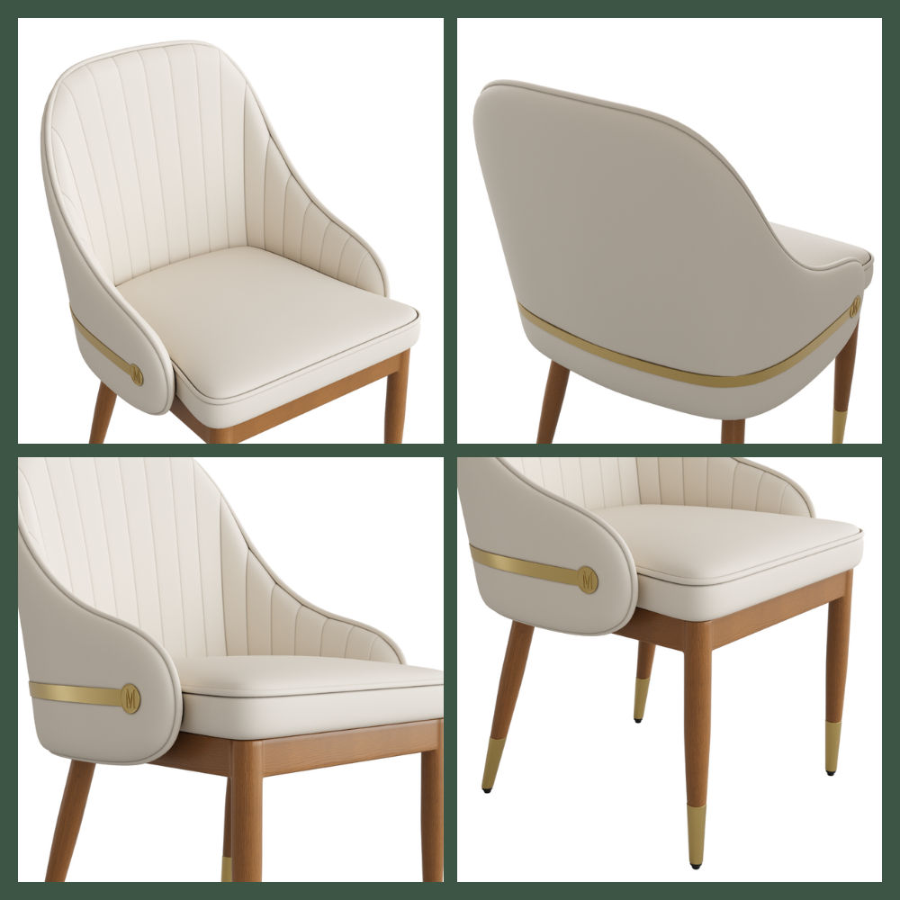 Beige & Light Walnut PU Leather Dining Chairs