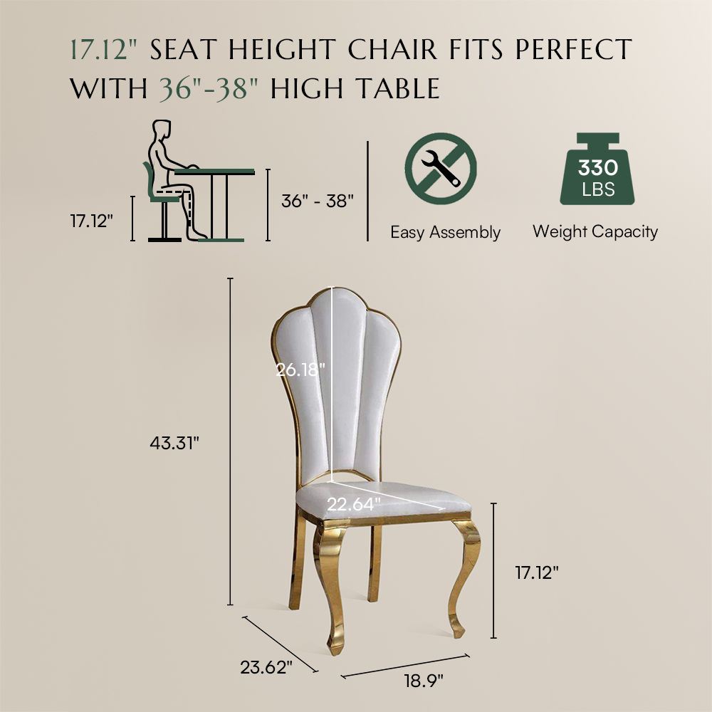 Cutout Back White & Gold PU Leather Dining Chairs