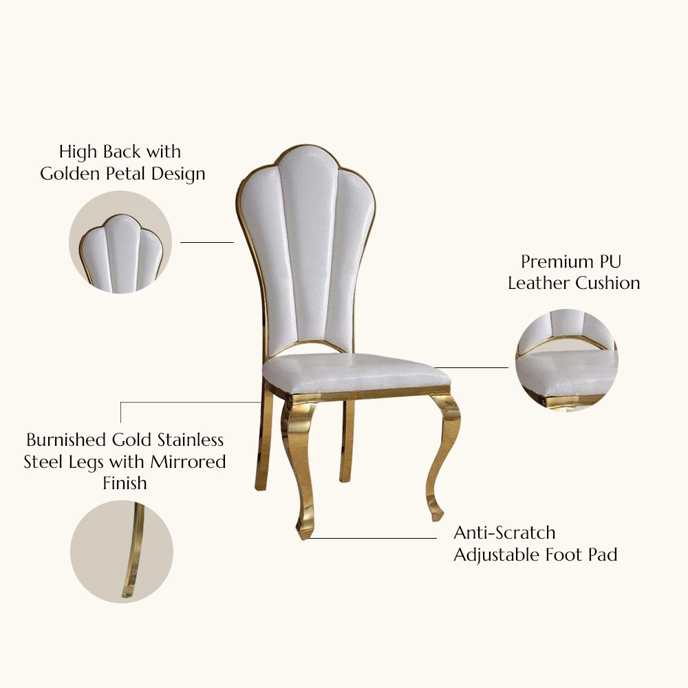 White White & Gold PU Leather Dining Chairs