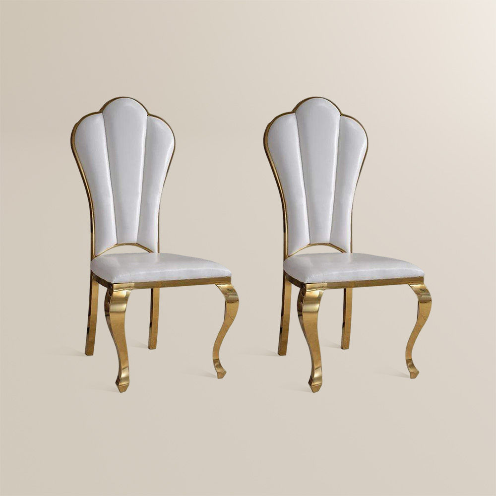 Cutout Back White & Gold PU Leather Dining Chairs