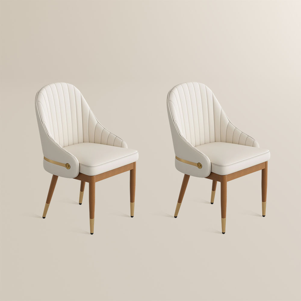 Beige Beige & Light Walnut PU Leather Dining Chairs