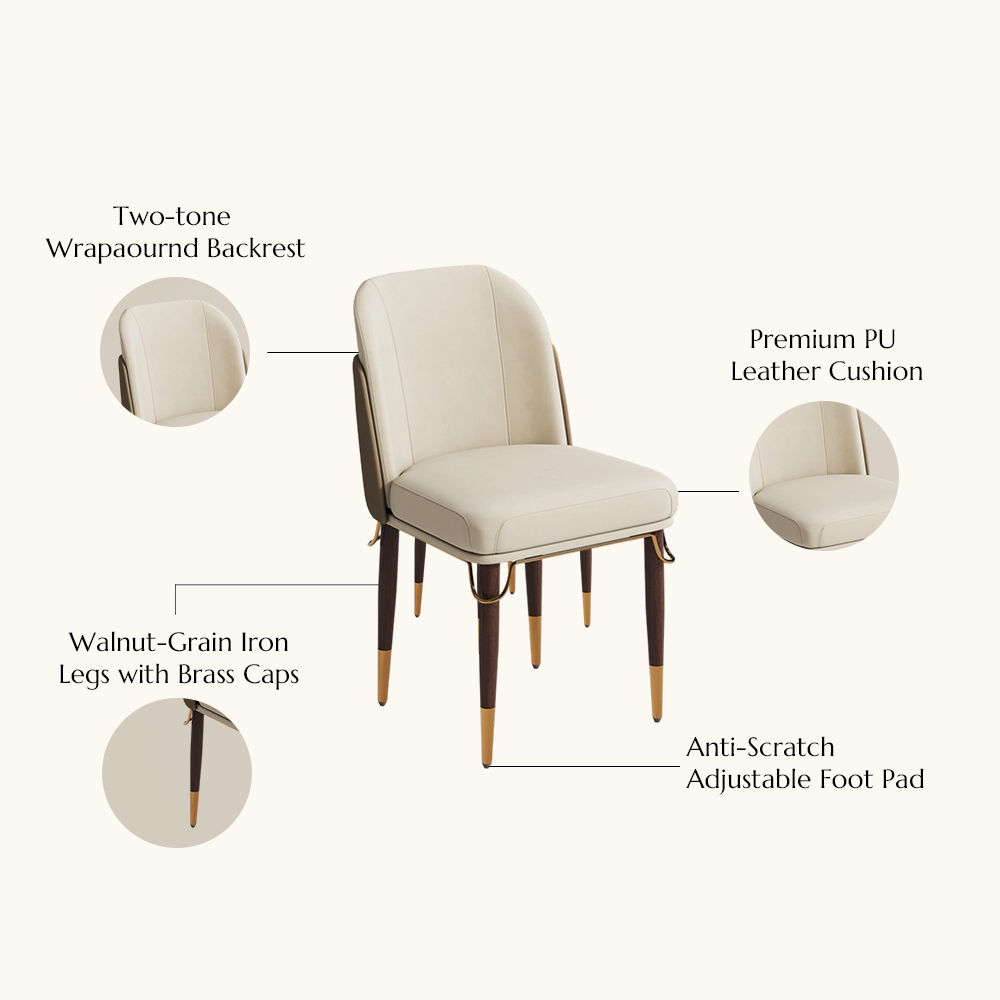 Brown Beige & Brown PU Leather Dining Chairs