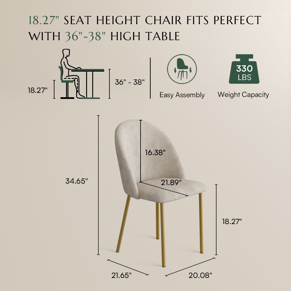 Modern Luxury Beige & Gold Velvet Dining Chairs