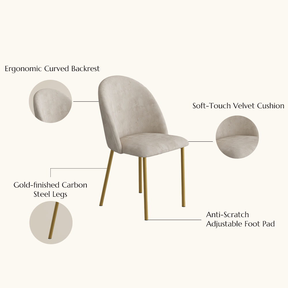 Barrel Beige & Gold Velvet Dining Chairs