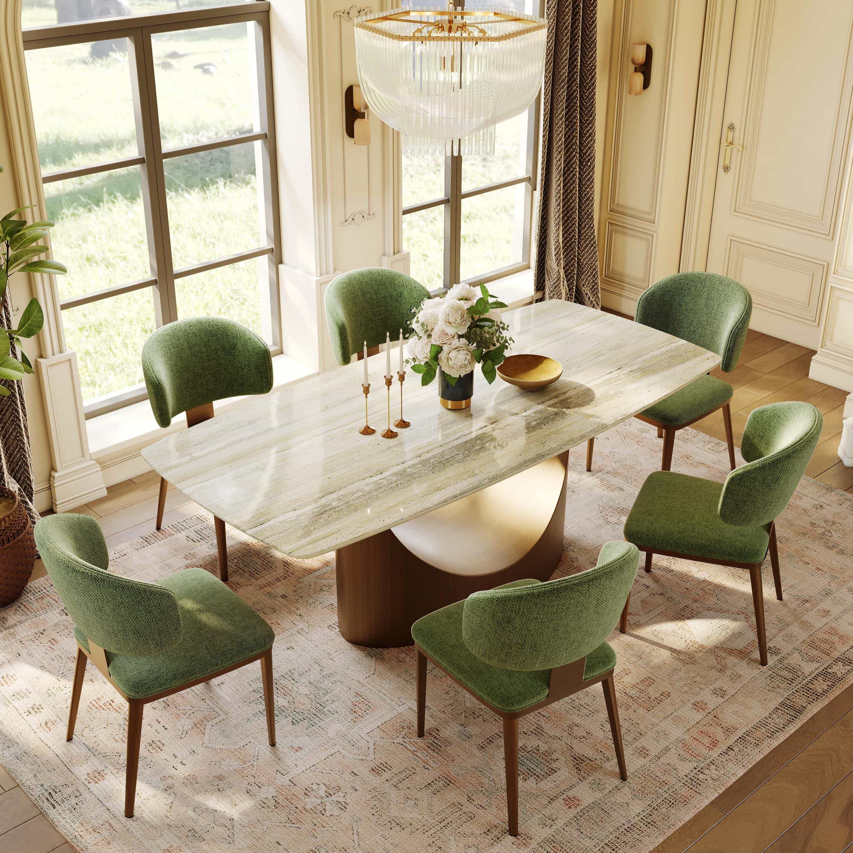 Carbon Steel Green & Bronze Cotton Linen Dining Chairs