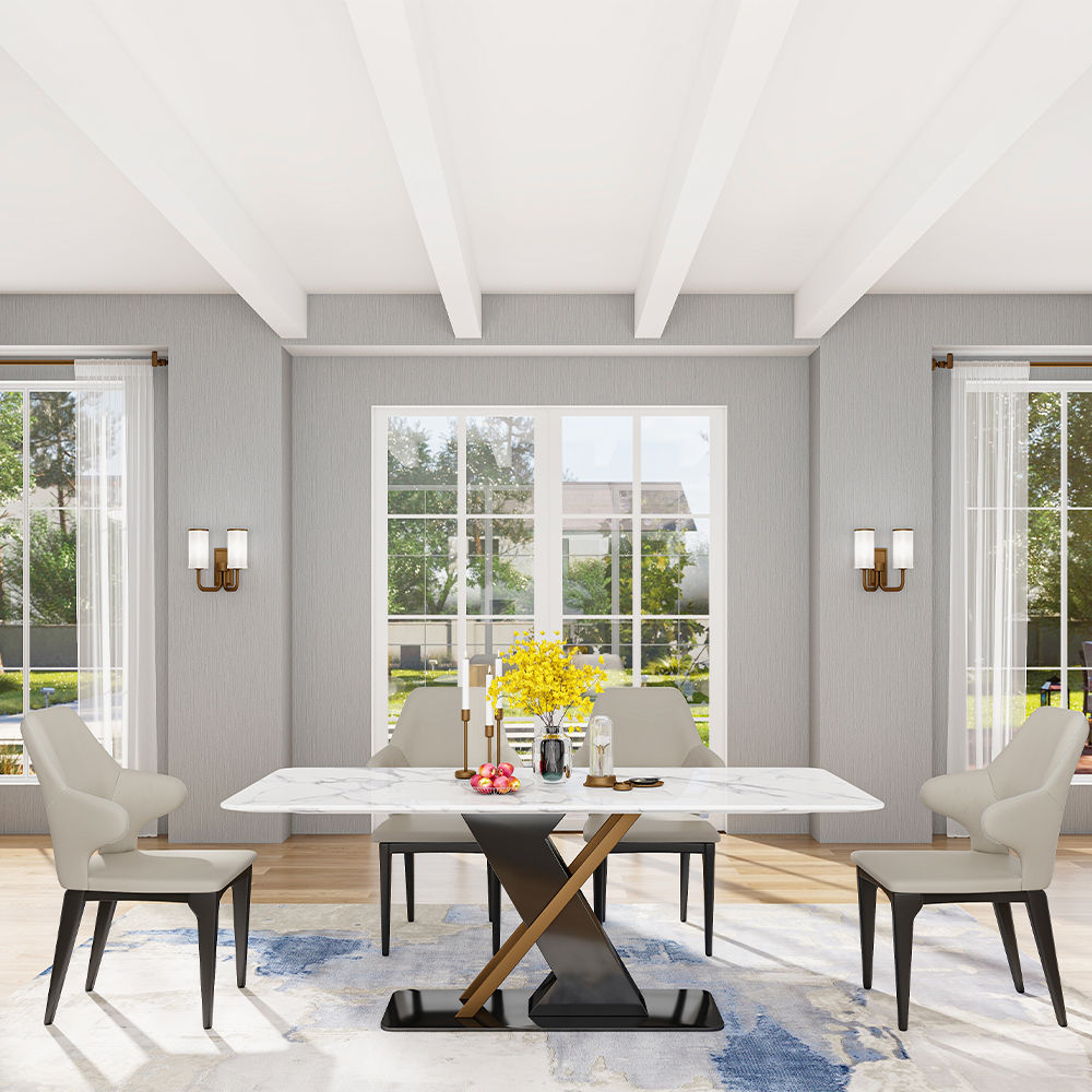Two-piece Light Gray Leather Dining Chairs