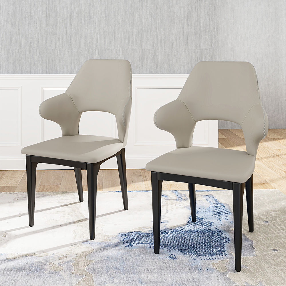 Metal Leg Light Gray Leather Dining Chairs