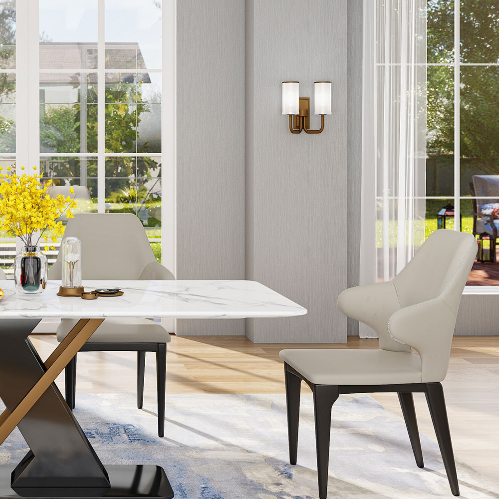 Modern Light Gray Leather Dining Chairs