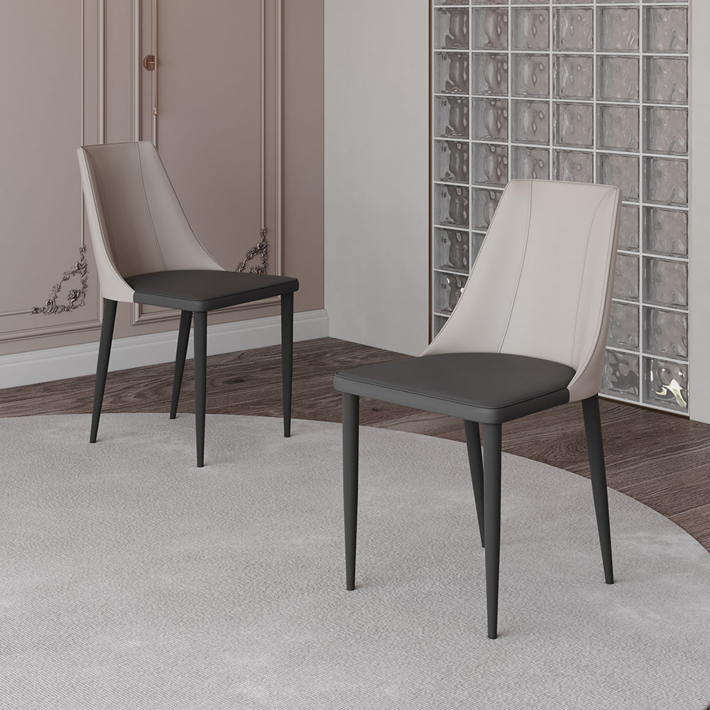 Metal Leg Gray PU Dining Chairs