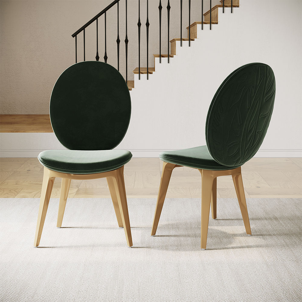 Metal Base Green Velvet Dining Chairs
