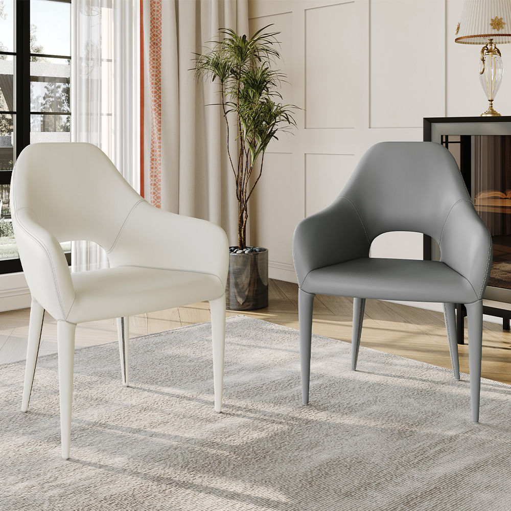 Fully Assemble White PU Leather Dining Chairs