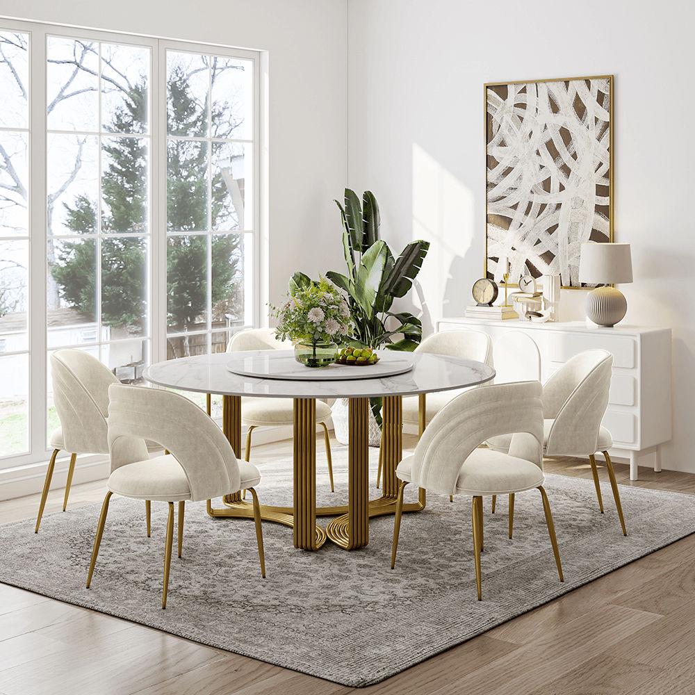 Metal Leg Beige Leather Dining Chairs