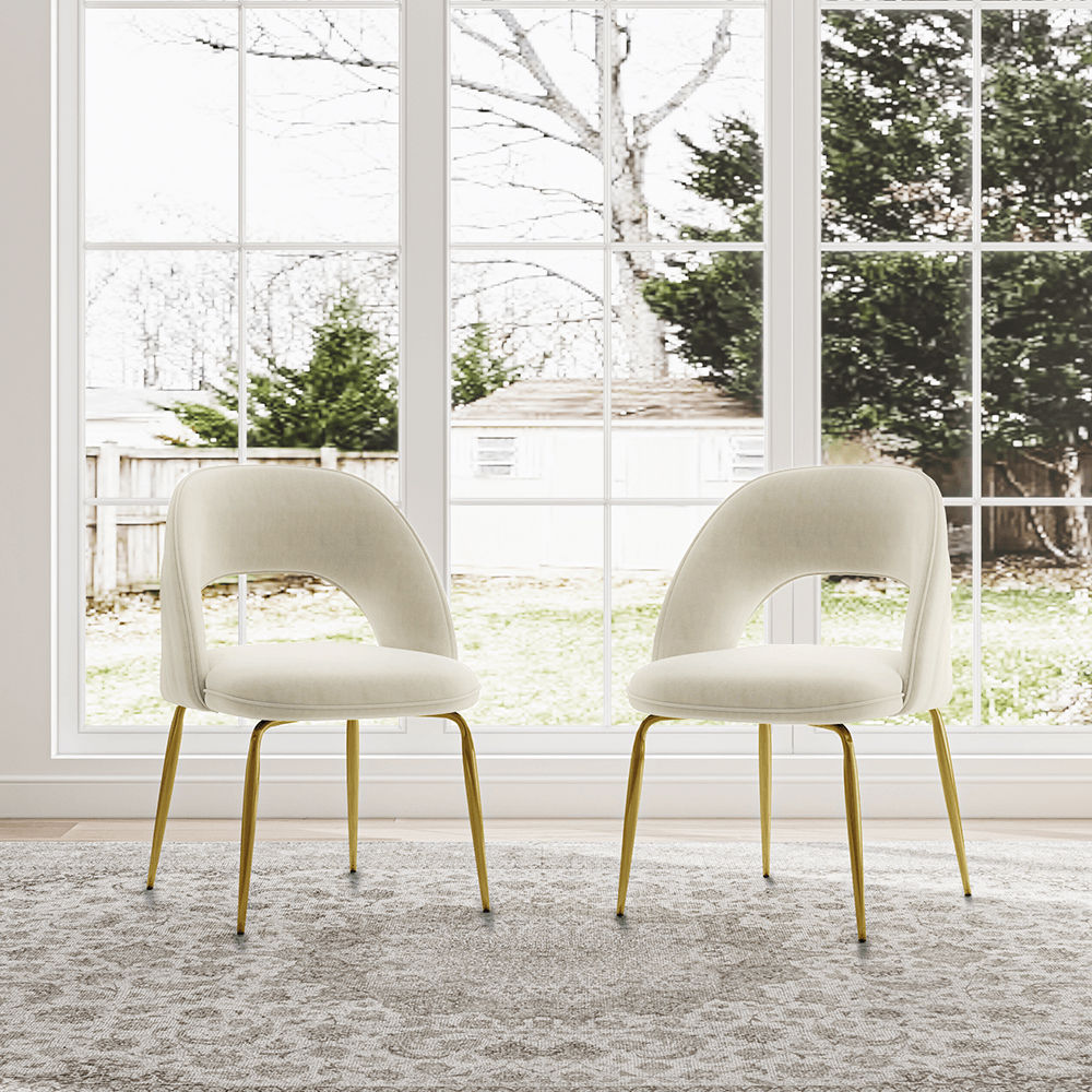 Metal Leg Beige Leather Dining Chairs