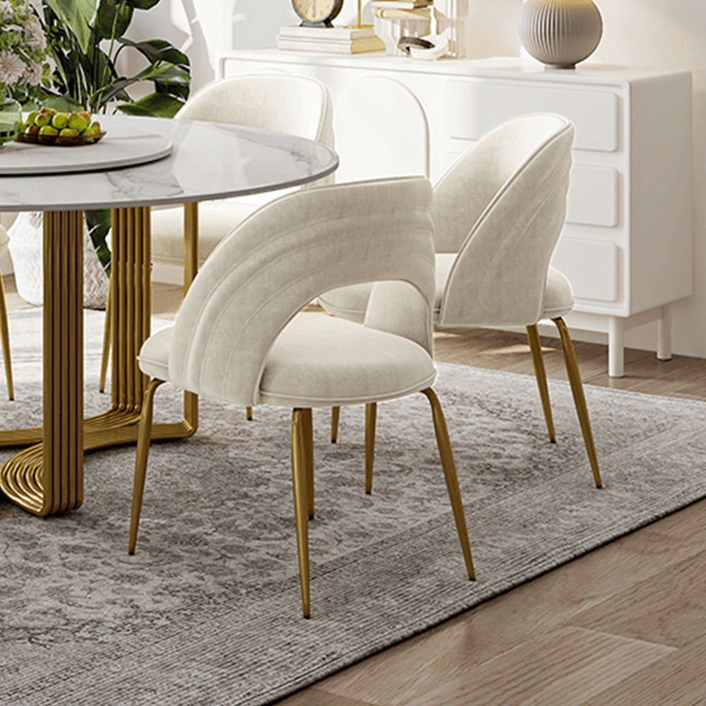Pure Color Beige Leather Dining Chairs