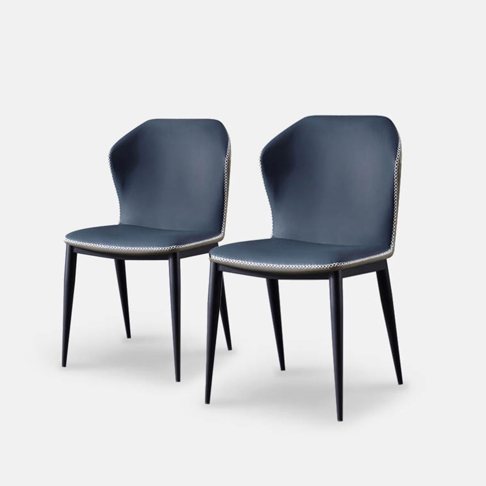 Colore puro Blu navy Pelle Sedie da pranzo