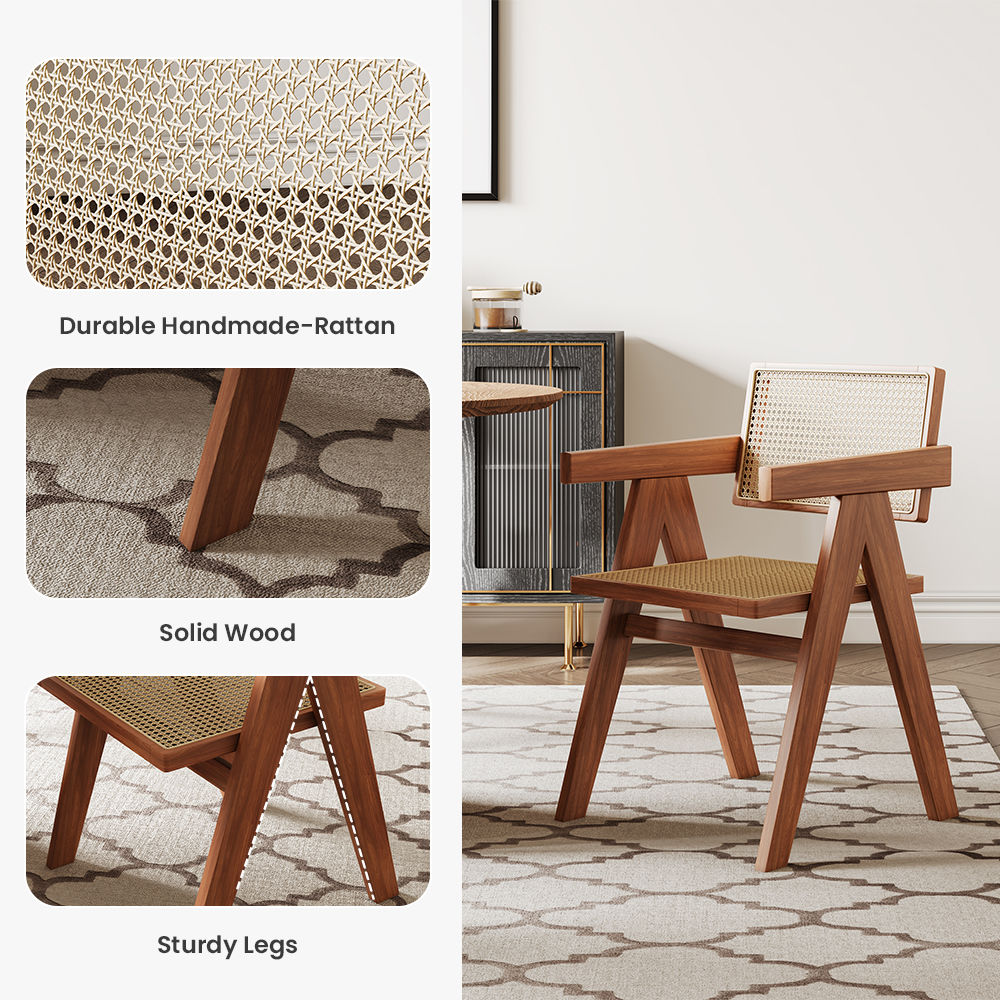 Mid Century Modern Walnut Color Ash Wood Dining Chairs