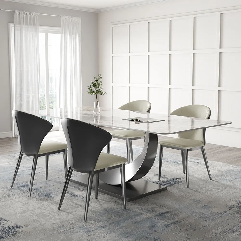 Pure Color Gray PU Leather Dining Chairs