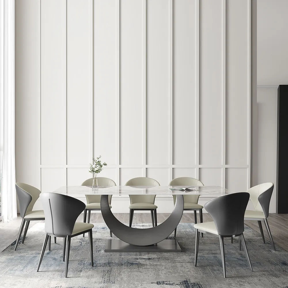 Metal Leg Gray PU Leather Dining Chairs
