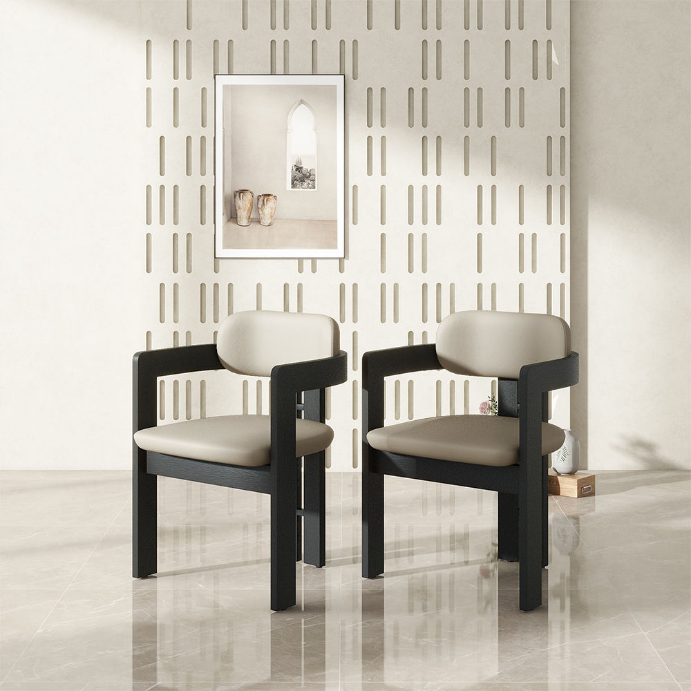 Wood Leg Gray Fabric Dining Chairs