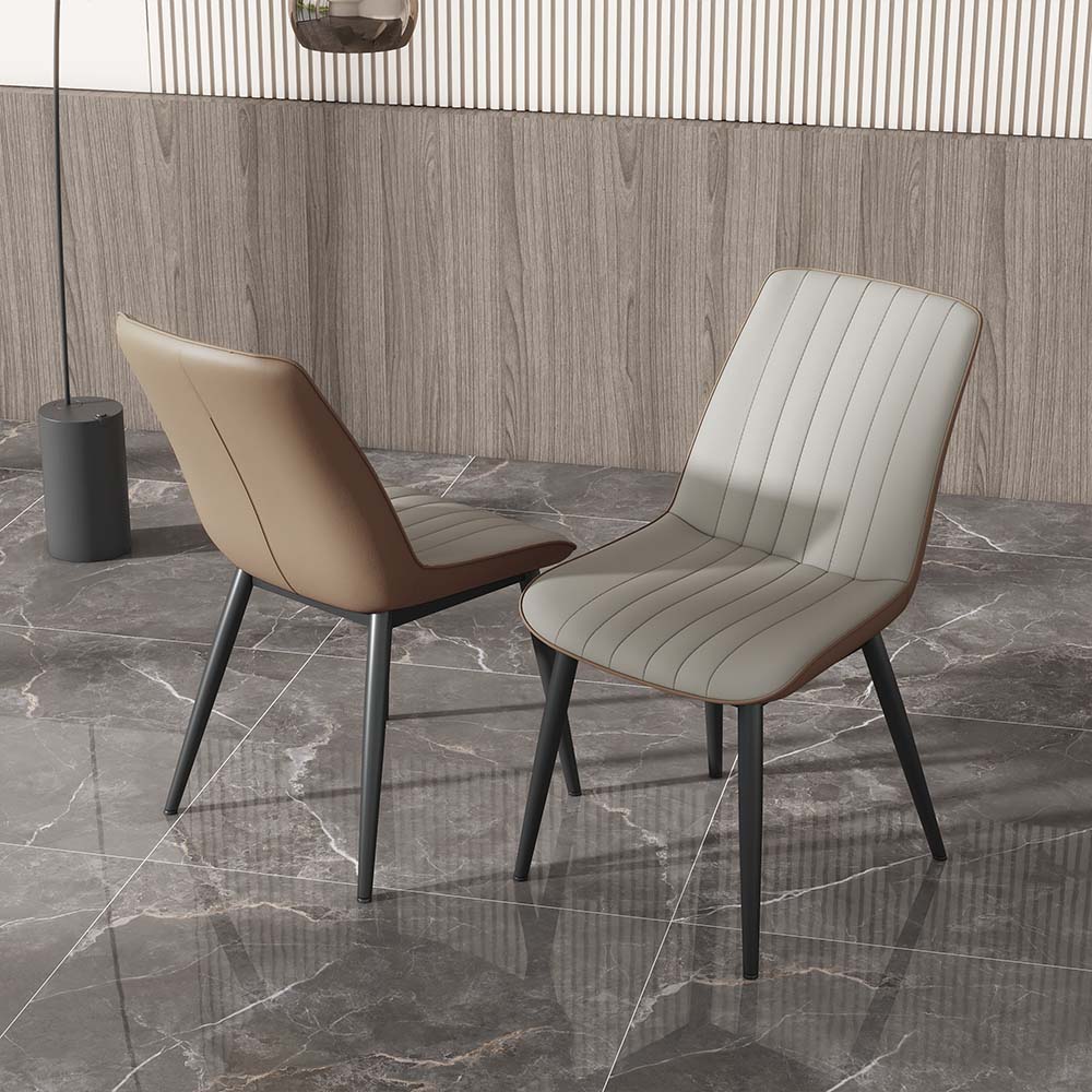 Metal Leg Beige Leather Dining Chairs