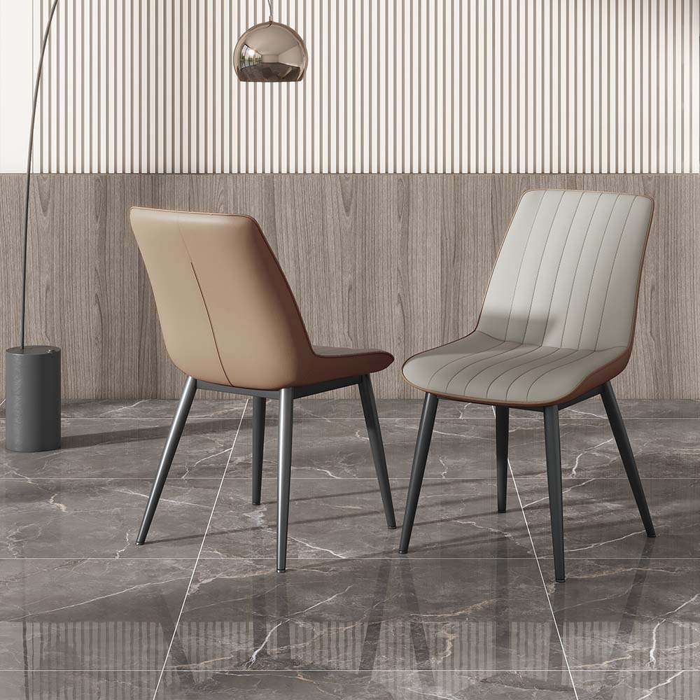 Modern Minimalist Beige Leather Dining Chairs