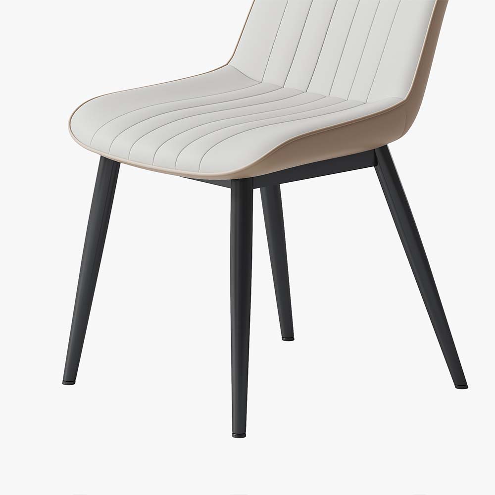 Metal Leg Beige Leather Dining Chairs